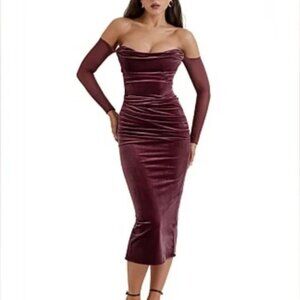 House Of CB Elegant Off-Shoulder Burgundy Dress "Leora"